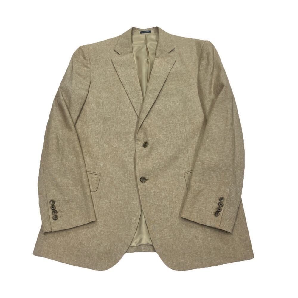 Stafford Men's Classic Fit Blazer Jacket Size 42L Beige Linen Cotton Sport Coat